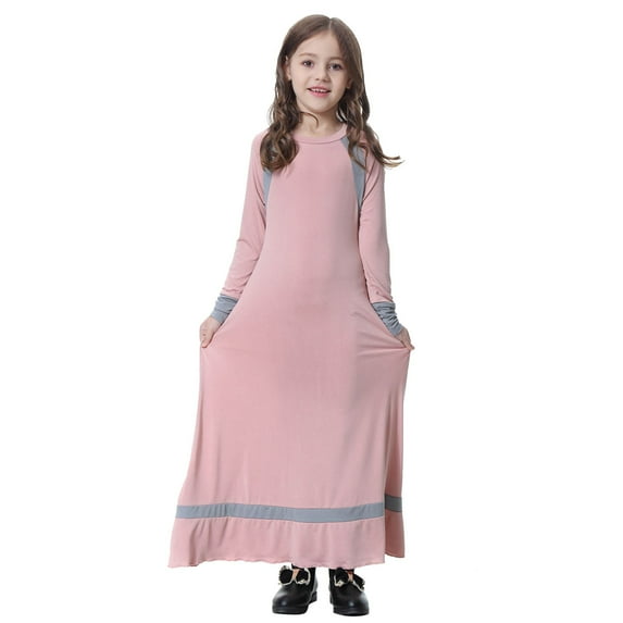 Kiijoy Girls Ethnic Long Sleeve Maxi Dress Casual Soft Crewneck Long Dress, Sizes 3-13