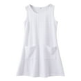 thumbnail image 1 of Kiijoy Girls Eyelet Boho Sundress Solid Sleeveless Dress with Pockets, Sizes 7-8, 1 of 5