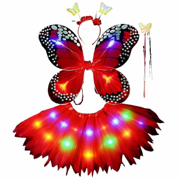 Kiijoy Girls Fairy Light Up Tutu Skirt Stage Performance Tulle Skirt Headband Wand