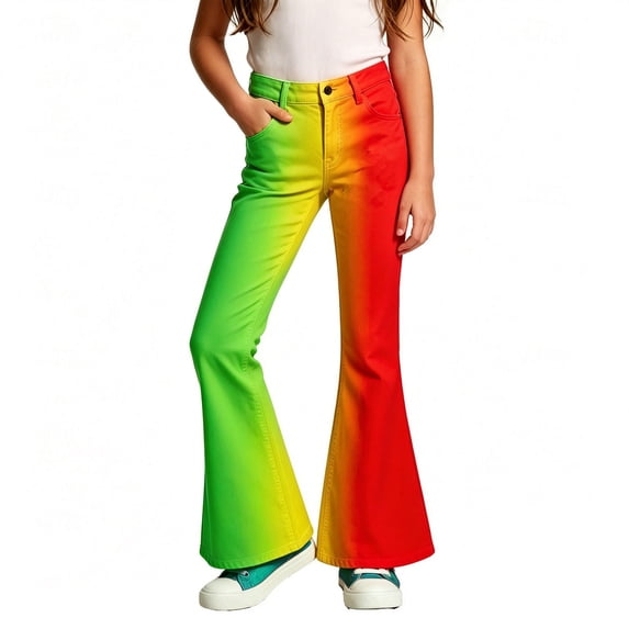 Kiijoy Girls Fashion Colorful Gradient Flare Pants Stretch Pants, Sizes 5-16