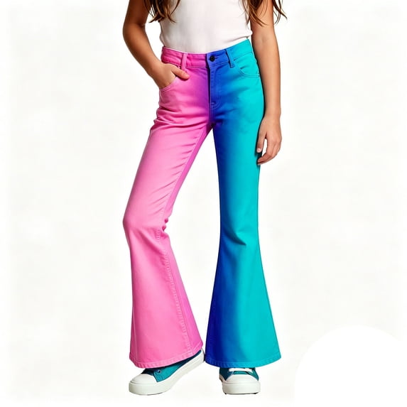 Kiijoy Girls Fashion Colorful Gradient Flare Pants Stretch Pants, Sizes 5-16