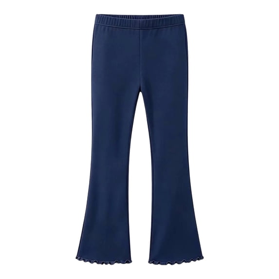 Kiijoy Girls Flared Leggings Pants Casual Solid Stretch Ruffle Pants, Navy, Sizes 4-16