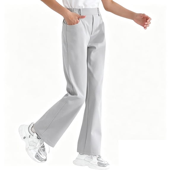 Kiijoy Girls Flared School Pants Elastic Waist Stretch Uniform Pants, Grey, Sizes 5-16