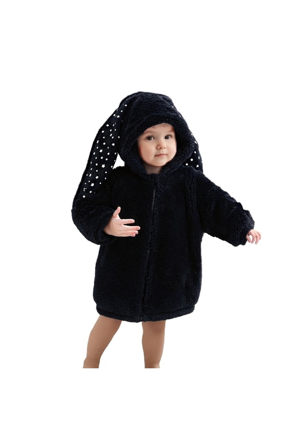 Girls Fuzzy Jacket Bunny Ears Hooded Coat Winter Warm Outerwear, Sizes 2-3