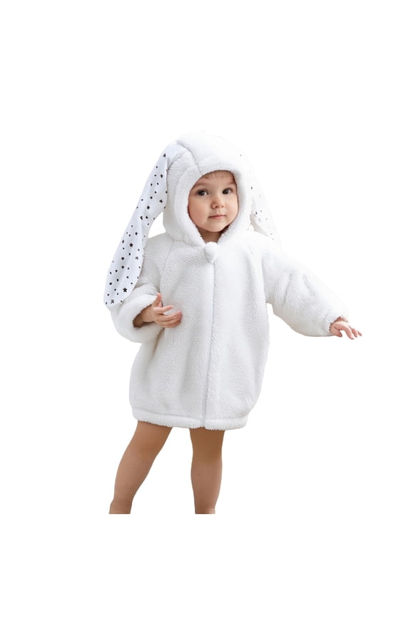 Girls Fuzzy Jacket Bunny Ears Hooded Coat Winter Warm Outerwear, Sizes 3-4