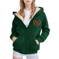 thumbnail image 1 of Kiijoy Girls Fleece Hooded Jacket Winter Warm Heart Print Zip Up Hoodie Coat, Sizes 6-7, 1 of 3