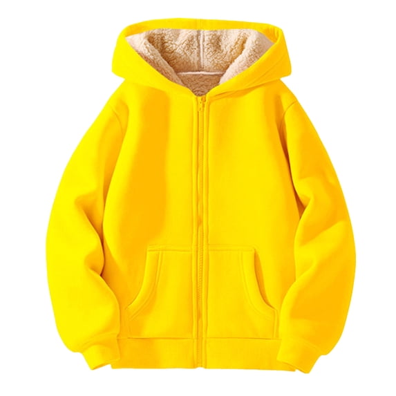 Kiijoy Girls Fleece Sherpa Lined Hoodie Fall Winter Zip Up Sweatshirt, Yellow, 8-9 Years