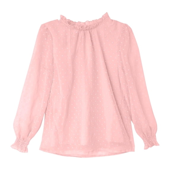 Kiijoy Girls Flocked Mesh Ruffle Blouse Long Sleeve Shirt with Elastic Cuffs, Sizes 7-8