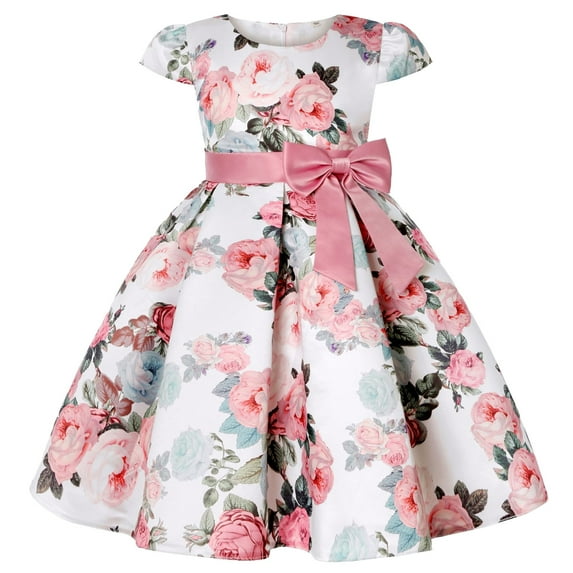 Kiijoy Girls Floral Bow Princess Dress Birthday Wedding Party Dress Pageant Gown, Sizes 2-10