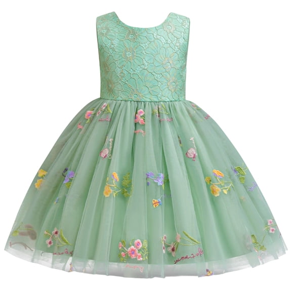 Kiijoy Girls Floral Embroidery Party Dress Sleeveless Mesh Princess Formal Dress, Sizes 2-7