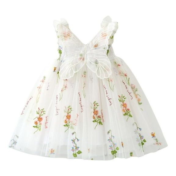 Kiijoy Girls Floral Embroidery Tulle Dress Sleeveless Party Princess Dress, Sizes 5-6