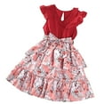 thumbnail image 1 of Kiijoy Girls Floral Print Ruffle Dress V Neck Layered Princess Dress, Sizes 7-12, 1 of 2