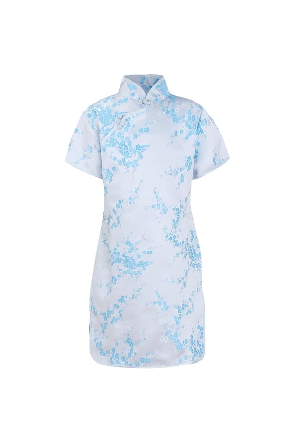 Girls Floral Short Sleeve Cheongsam Chinese Style Buckle Party Dress, Sizes 0-7