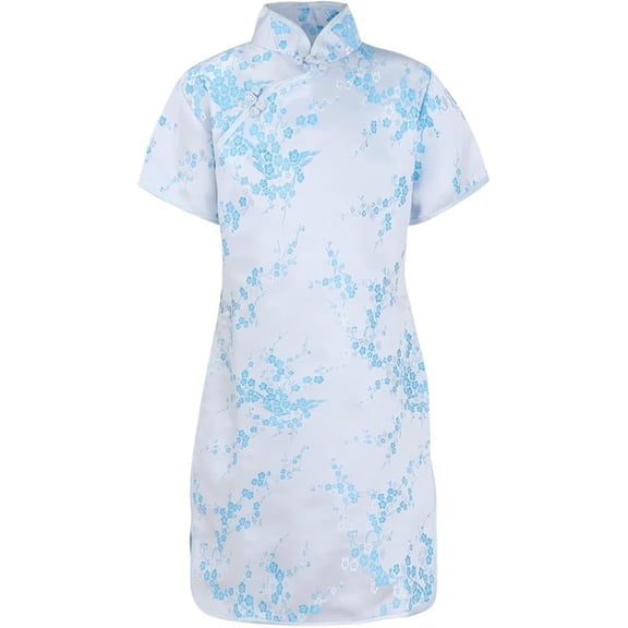 Kiijoy Girls Floral Short Sleeve Cheongsam Chinese Style Buckle Party Dress, Sizes 0-7