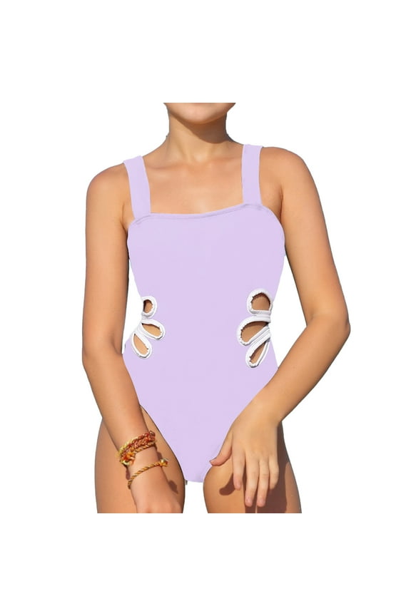Girls Flower Cut Out One-Piece Swimsuit Summer Quick Dry Bathing Suit, Sizes 7-12