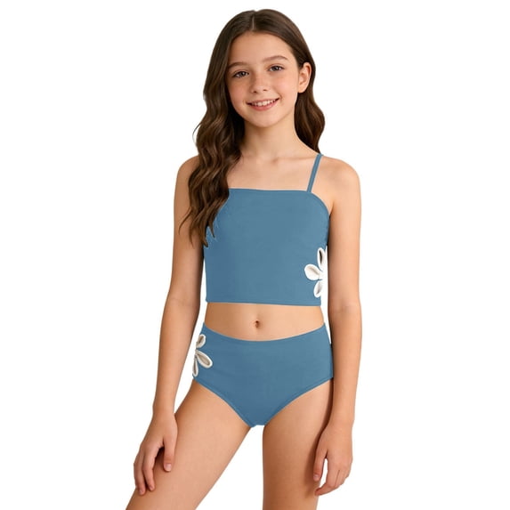 Kiijoy Girls Flower Cutout Bikini Set Spaghetti Strap Swimsuit Bathing Suit, Sizes 4-16