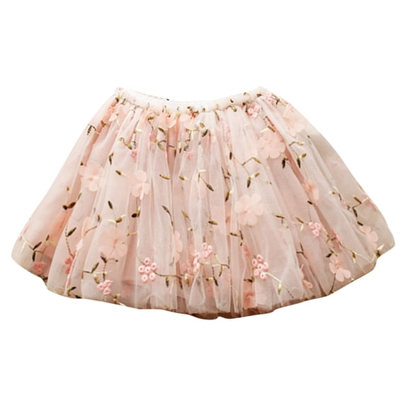 Kiijoy Girls Flower Embroidery Tutu Skirt Summer Ballet Dance Tulle Skirt, Sizes 12M-5T