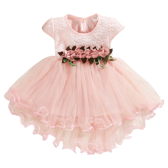 Kiijoy Girls Flowers Ruched Tutu Dress Mesh Birthday Party Princess Dress, Sizes 12-18 Months