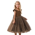 thumbnail image 1 of Kiijoy Girls Flutter Sleeve Tulle Dress Birthday Party Princess Dresses, Brown, Size 3-9, 1 of 2