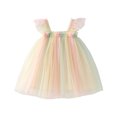 thumbnail image 1 of Kiijoy Girls Flutter Sleeve Tulle Dress Square Neck Tutu Princess Dress, Beige, Size 6M-6Y, 1 of 4