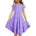 thumbnail image 1 of Kiijoy Girls Flutter Sleeves Tiered A Line Dress Round Neck Swing Midi Dress, Sizes 6-15, 1 of 6