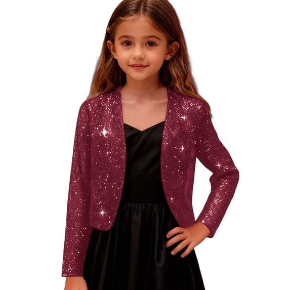 Kiijoy Girls Formal Sparkly Sequin Suit Jacket Party Dressy Cardigan Blazer, 11-12 Years