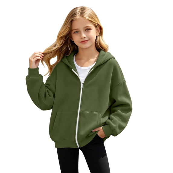 Kiijoy Girls Full Zip Hoodie Casual Loose Hooded Sweatshirt, Sizes 3-4T
