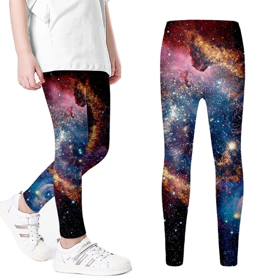 Kiijoy Girls Galaxy Leggings Athletic Stretch Yoga Pants Space Themed Tights, Sizes 1-12