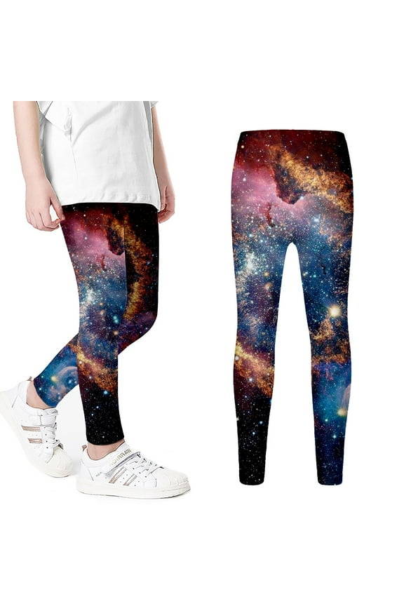 Girls Galaxy Leggings Athletic Stretch Yoga Pants Space Themed Tights, Sizes 1-12