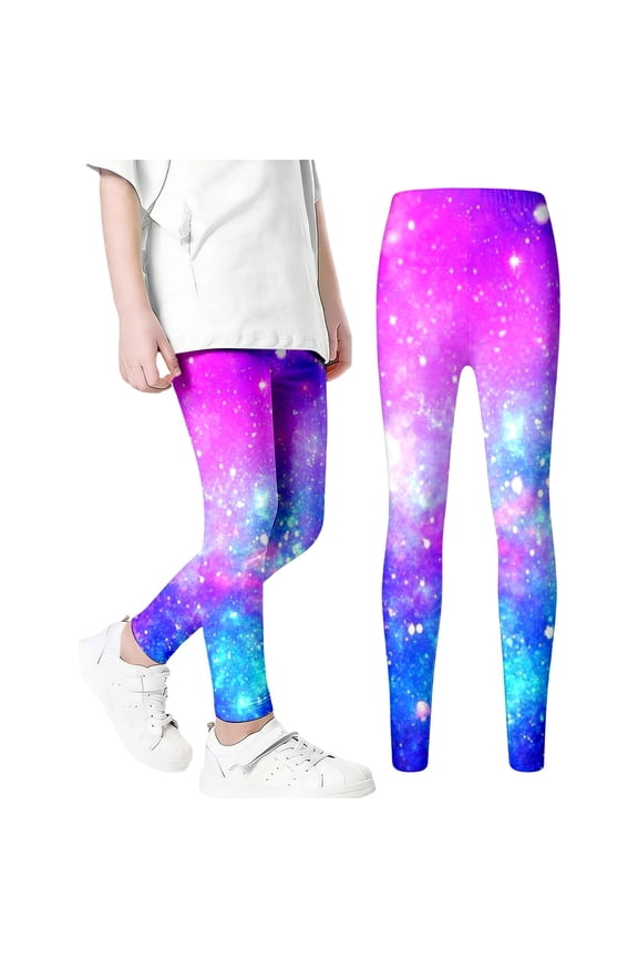 Girls Galaxy Starry Sky Print Leggings Base Layer Pants Stretch Tights, Sizes 1-12
