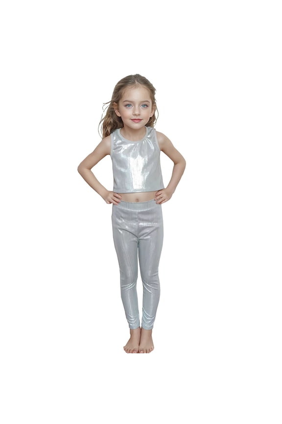 Girls Glitter Metallic Leggings Stretchy Stage Performance Dance Tights, Sizes 3-12