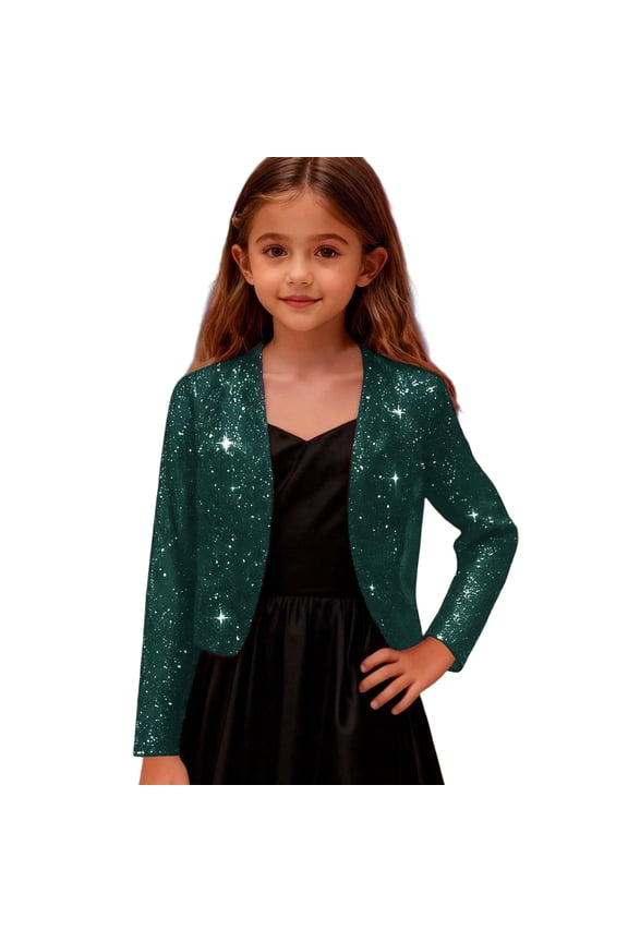 Girls Glitter Sequins Blazer Formal Party Cardigan Suit Jacket, Sizes 7-8