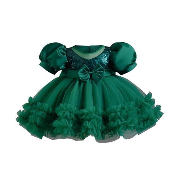 Kiijoy Girls Glitter Sequins Party Dress Lantern Sleeve Tulle Princess Dress, Sizes 12M-5T