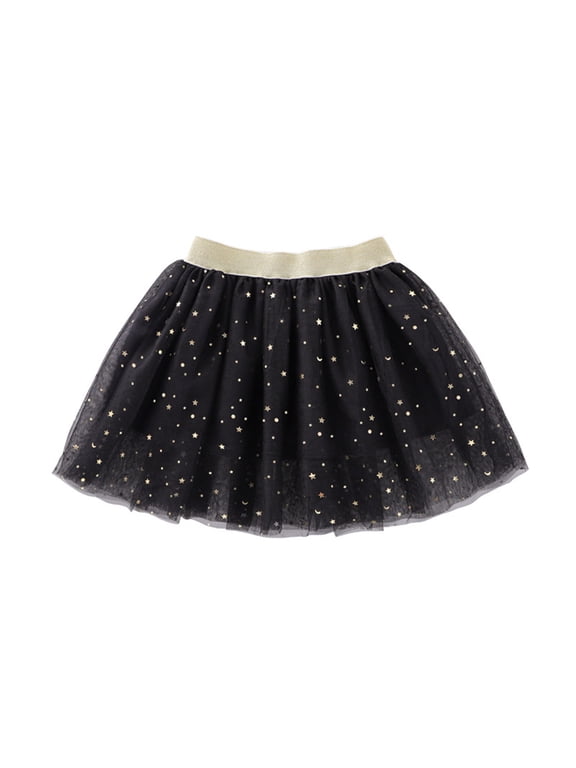 Girls Glitter Star Tutu Skirt Ballet Dance A Line Tulle Skirt, Black, Size 1-10