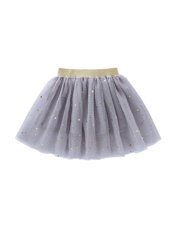 Girls Glitter Star Tutu Skirt Ballet Dance A Line Tulle Skirt, Grey, Size 1-10
