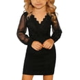 thumbnail image 1 of Kiijoy Girls Glitter V Neck Mesh Long Sleeve Dress Party Bodycon Short Dress, Sizes 7-8, 1 of 5