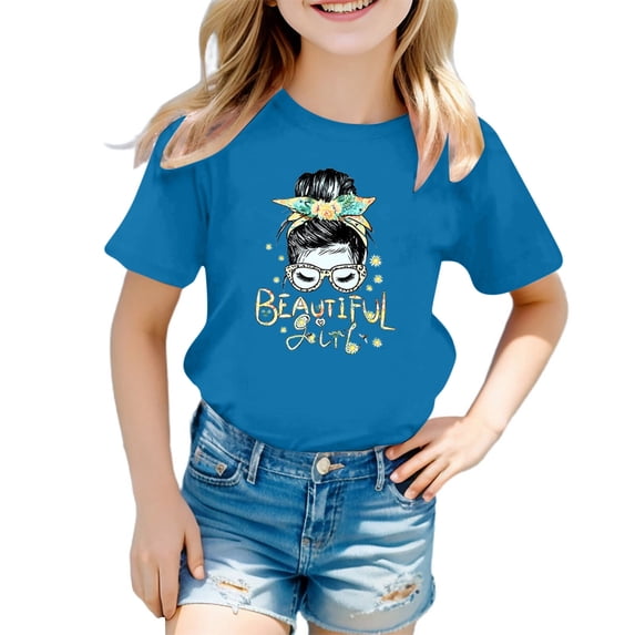 Kiijoy Girls Graphic Tee Short Sleeve Crewneck T-Shirt Summer Casual T Shirt, Sizes 3-12