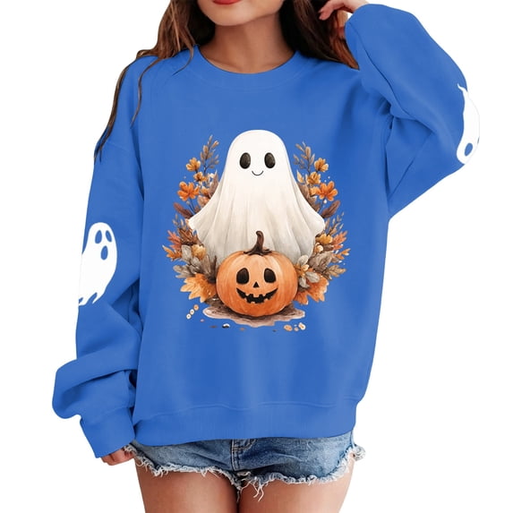 Kiijoy Girls Halloween Graphic Sweatshirt Cute Long Sleeved Pullover, Blue, Sizes 1-2T