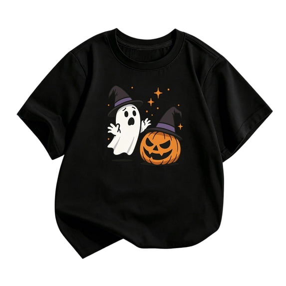 Kiijoy Girls Halloween Graphic T Shirt Cute Cartoon Short Sleeve Tshirt Top, Black, Sizes 3-4