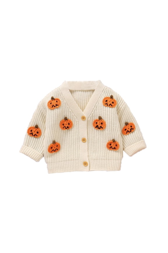 Girls Halloween Knitted Cardigan Sweater Jacket Pumpkin Knitted Coat, Sizes 6-9M