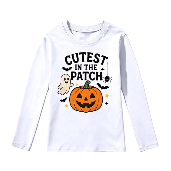 Kiijoy Girls Halloween Long Sleeve T Shirt Kids Cotton T-Shirt Top, White, Sizes 2-13