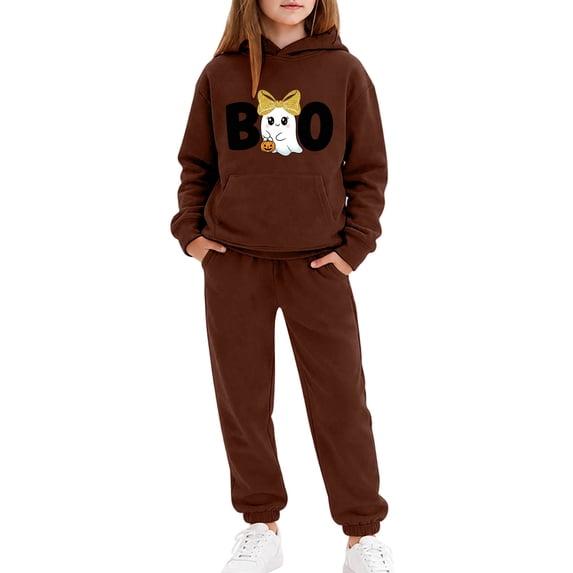 Kiijoy Girls Halloween Outfits Casual Cute Graphic Hoodie Sweatpants Tracksuit, Sizes 2-13