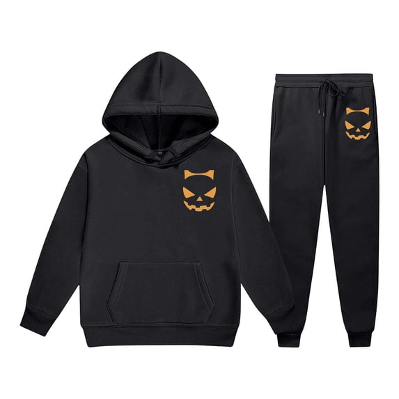 Kiijoy Girls Halloween Outfits Kids Cozy Graphic Hoodie Sweatpants Sweat Suit, Sizes 2-13