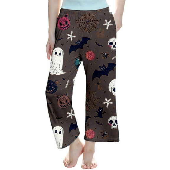 Kiijoy Girls Halloween Printed Sleep Pants Straight Leg Long Pajama Pants, Sizes 3-4