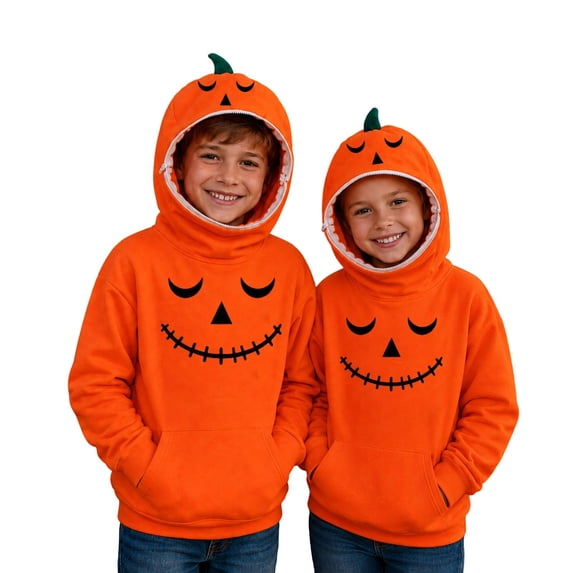 Kiijoy Girls Halloween Pumpkin Hoodie Kids Unisex Sweatshirt, Orange, Sizes 8-9Y