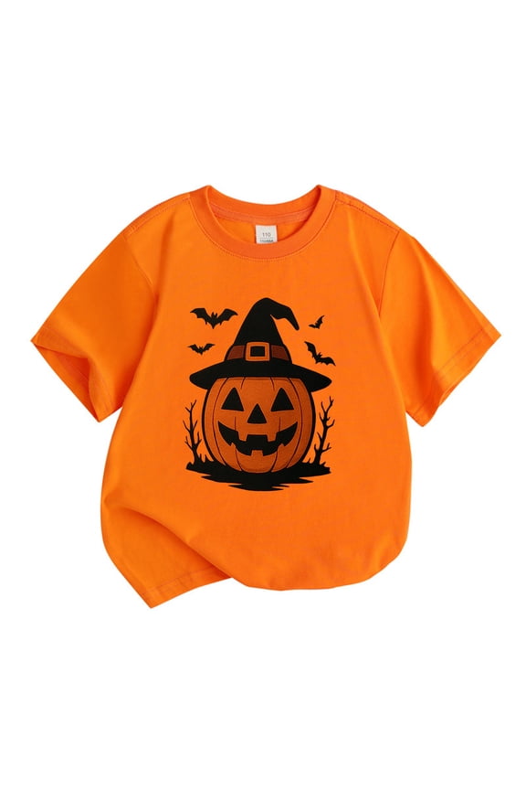 Girls Halloween Pumpkin T-Shirt Cotton Short Sleeve Crew Neck T Shirt, Sizes 10-11