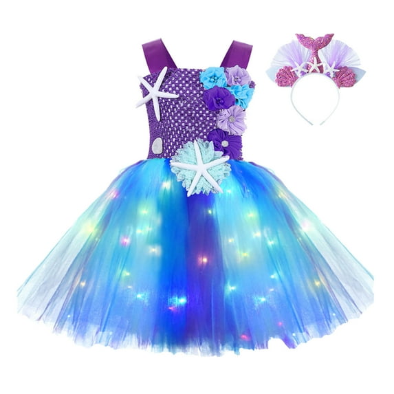 Kiijoy Girls Halloween Sleeveless Led Light Mesh Tutu Dress Hairband Outfits, Sizes 1-10