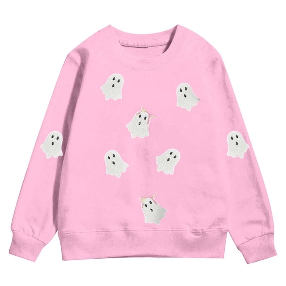 Kiijoy Girls Halloween Sweatshirt Cartoon Ghost Print Casual Pullover Top, Sizes 9-10