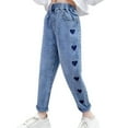thumbnail image 1 of Kiijoy Girls Hearts Embroidery High Rise Jeans Relaxed Fit Casual Denim Pants, Sizes 8-9, 1 of 6