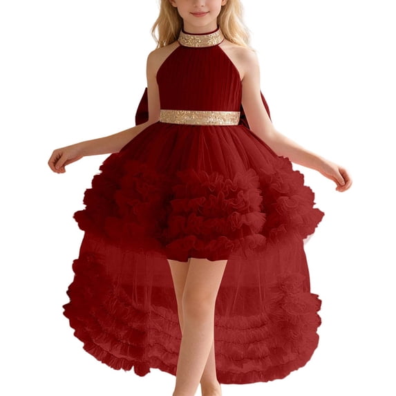 Kiijoy Girls High Low Party Dress Sleeveless Ruffle Mesh Layered Dress Pageant Gown, Sizes 18-24 Months